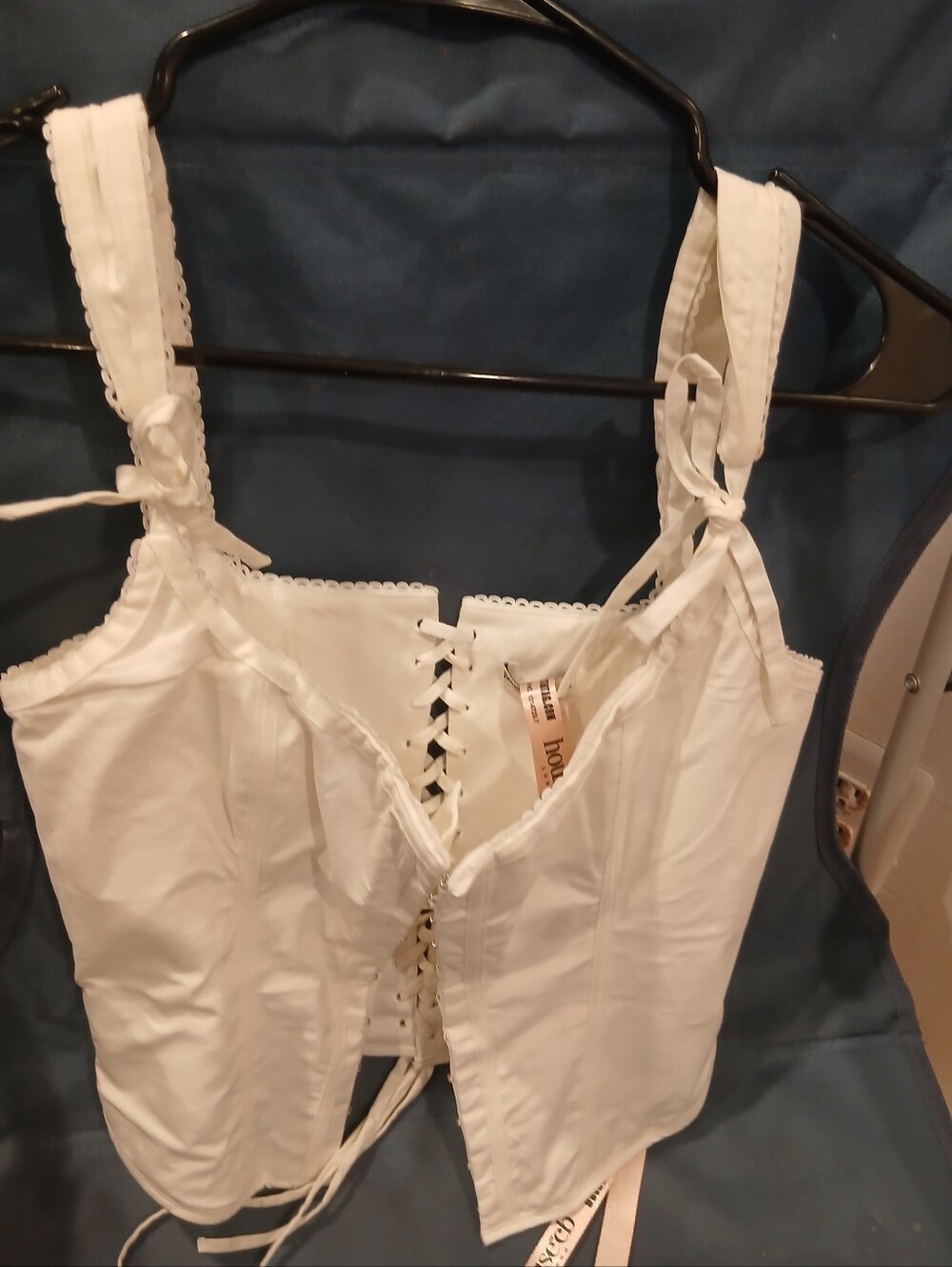 House Of CB White Lace-Trim Corset Top with Tie Straps